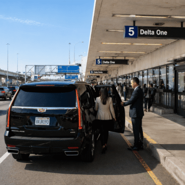 Busy airport curbside with traveler drop-offs Busy airport curbside with traveler drop-offs