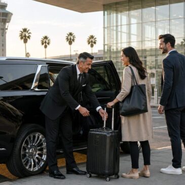 Luxury SUV arriving at Los Angeles International Airport (LAX) during morning traffic